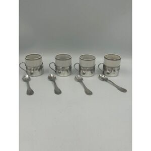 Vintage Bellini Brazil Demitasse Espresso Cups Silver Plate Holders Spoons Set 4